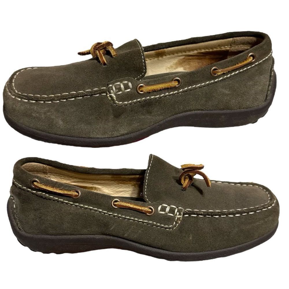 Lands End Women Sz 6 Flats Loafers Brown Suede Leather Bow Slip On Driving Shoes